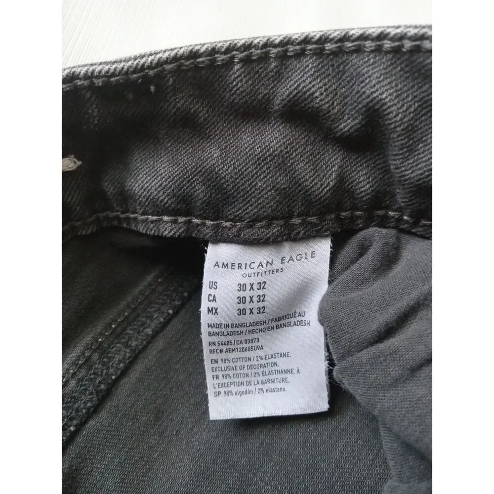 American Eagle Charcoal Wash Skinny Leg Distressed Denim Jeans Men's Size 30X32